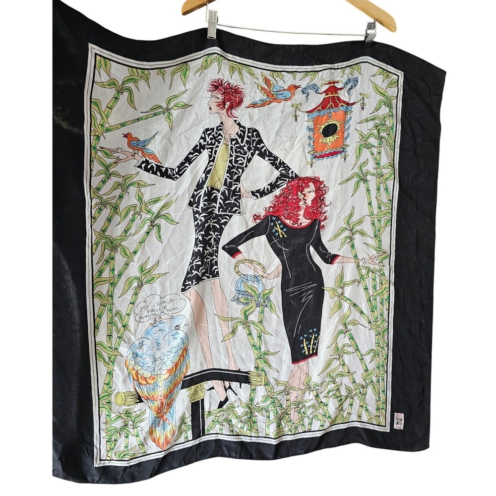 Thom Smith Atelier XXI Large Square Silk Scarf Fashion Illustration Bamboo Print